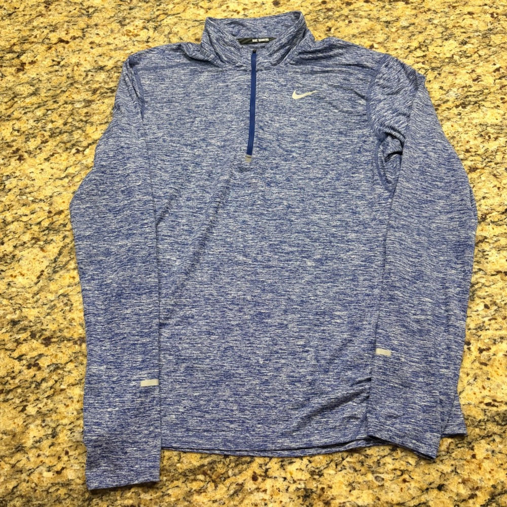 Nike Running Dri-FIT 1/4 Zip Pullover Mens Medium Blue Space Dye Heather Top ws